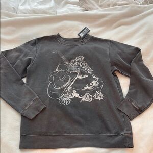 Girl Dangerous Gray Sweatshirt with Guitar and Roses Design cowgirl size small